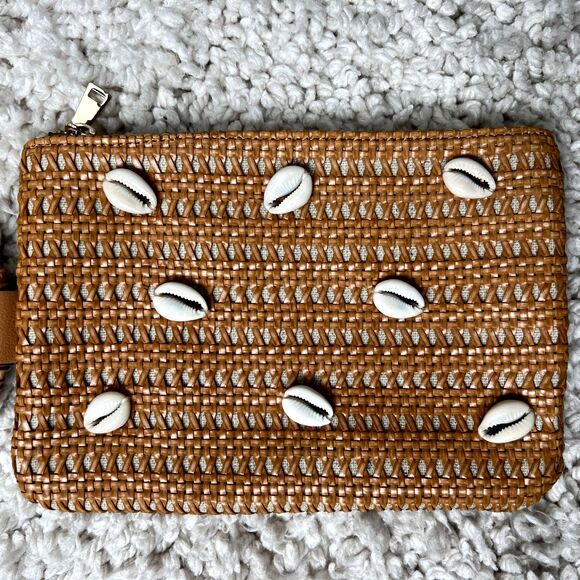 Woven Rattan Cowrie Shell Crossbody HandBag Wristlet with Handle Wicker CHIC - Picture 4 of 11